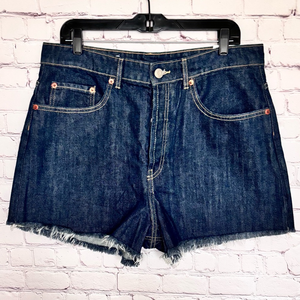 ZARA High Rise Frayed Hem Button Fly Jean Shorts--NWT--12